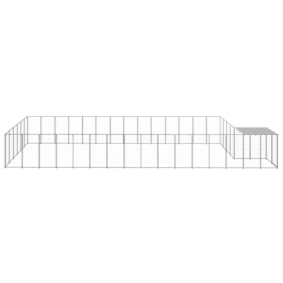 Hondenkennel 26,62 m² staal zilverkleurig 26.62 m² Zilver