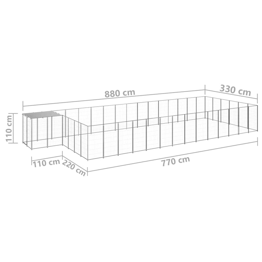 Hondenkennel 26,62 m² staal zilverkleurig 26.62 m² Zilver