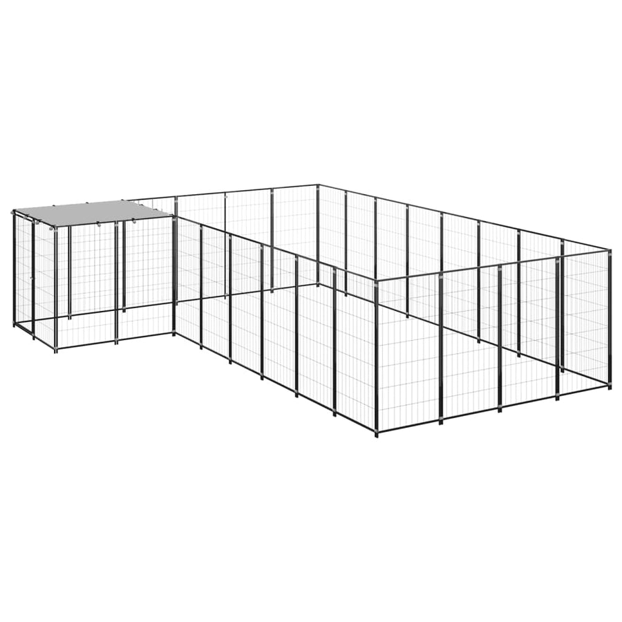 Hondenkennel 10,89 m² staal zwart 10.89 m² Zwart