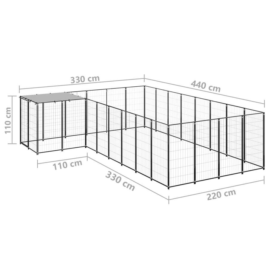 Hondenkennel 10,89 m² staal zwart 10.89 m² Zwart