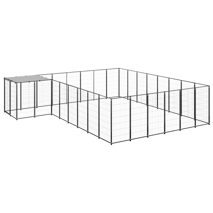 Hondenkennel 15,73 m² staal zwart 15.73 m² Zwart
