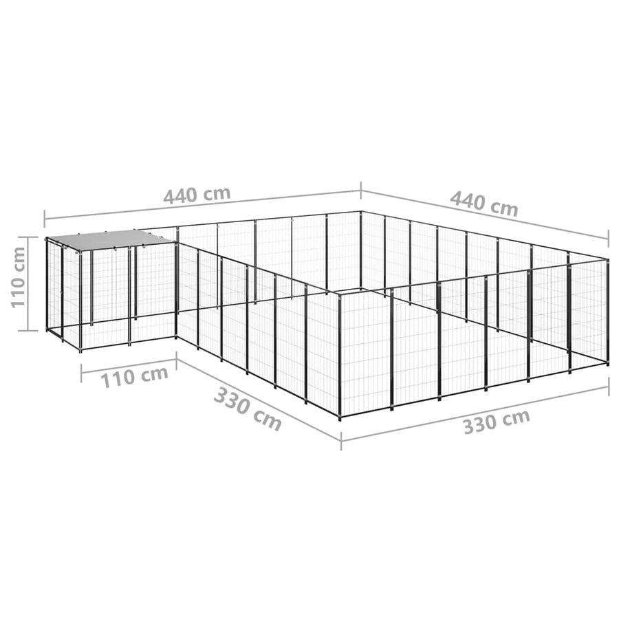 Hondenkennel 15,73 m² staal zwart 15.73 m² Zwart