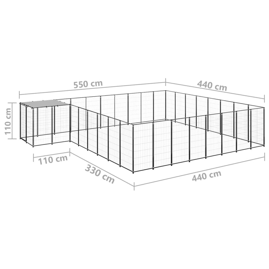 Hondenkennel 20,57 m² staal zwart 20.57 m² Zwart