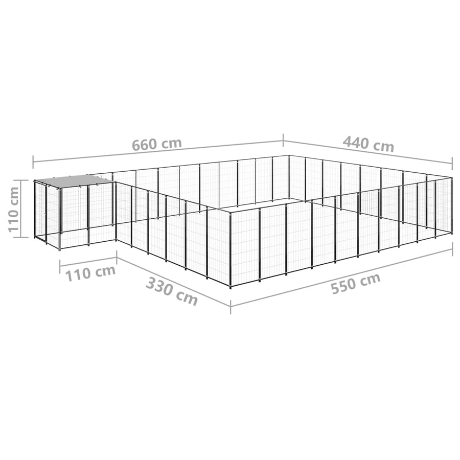 Hondenkennel 25,41 m² staal zwart 25.41 m² Zwart