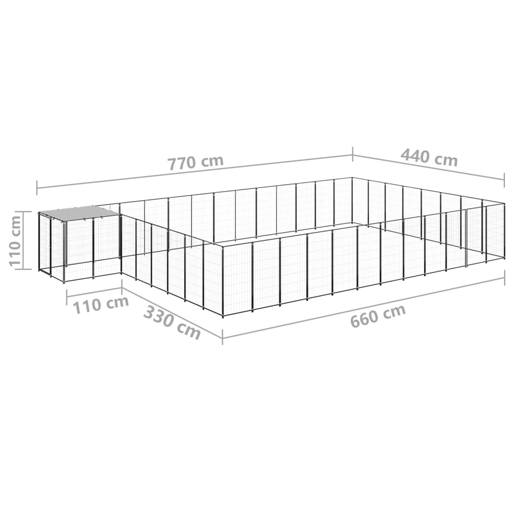 Hondenkennel 30,25 m² staal zwart 30.25 m² Zwart