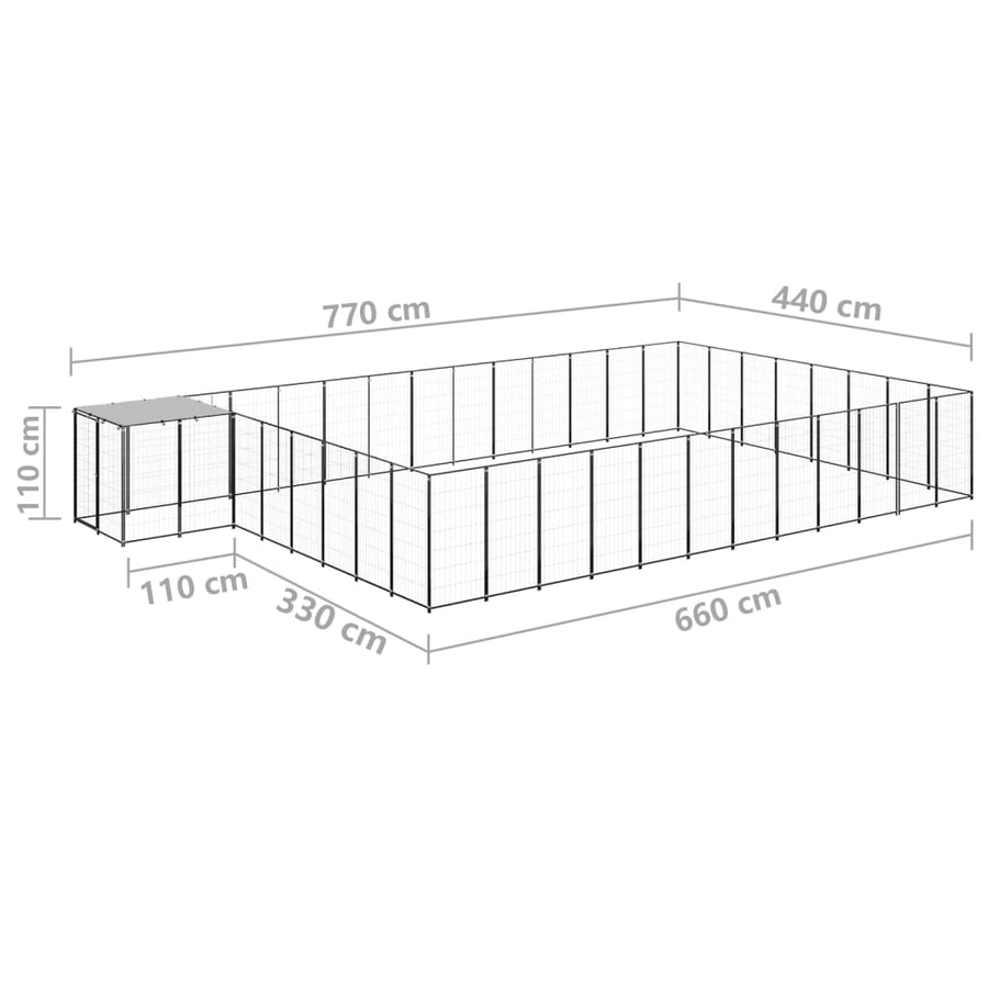 Hondenkennel 30,25 m² staal zwart 30.25 m² Zwart