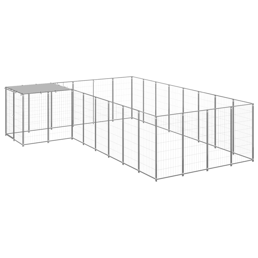 Hondenkennel 10,89 m² staal zilverkleurig 10.89 m² Zilver