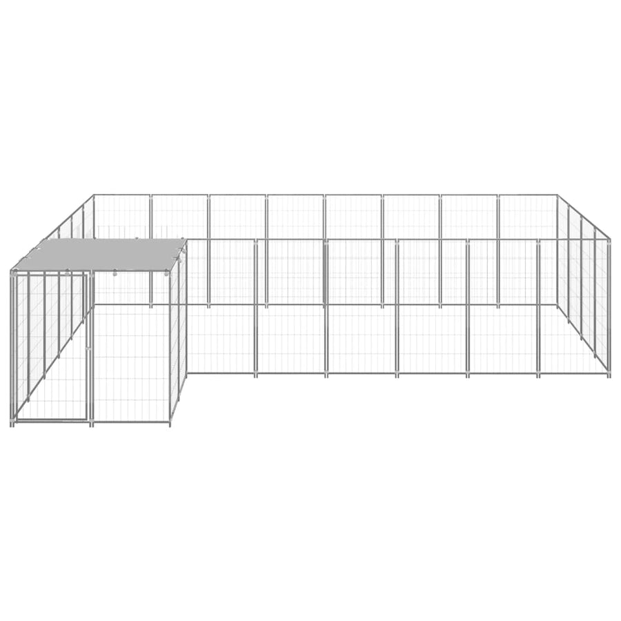 Hondenkennel 10,89 m² staal zilverkleurig 10.89 m² Zilver