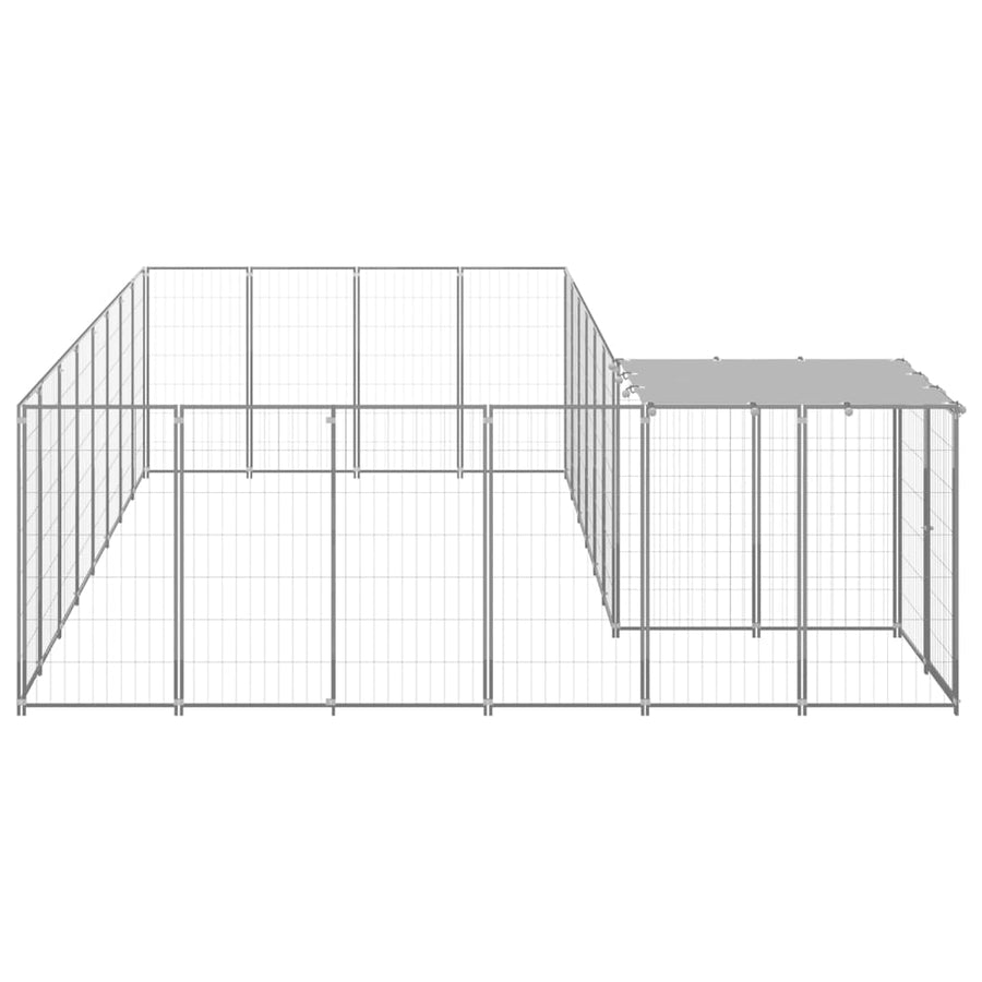 Hondenkennel 10,89 m² staal zilverkleurig 10.89 m² Zilver