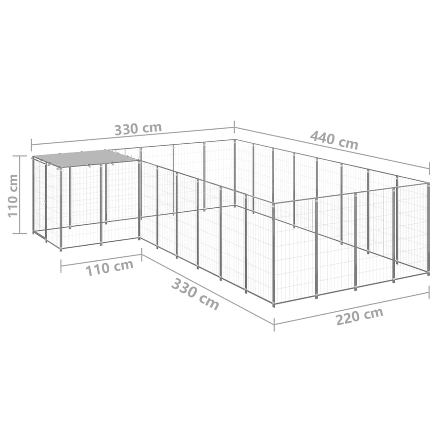 Hondenkennel 10,89 m² staal zilverkleurig 10.89 m² Zilver