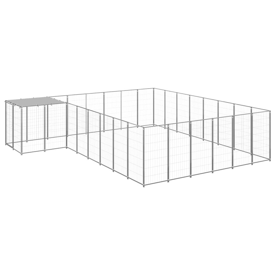 Hondenkennel 15,73 m² staal zilverkleurig 15.73 m² Zilver