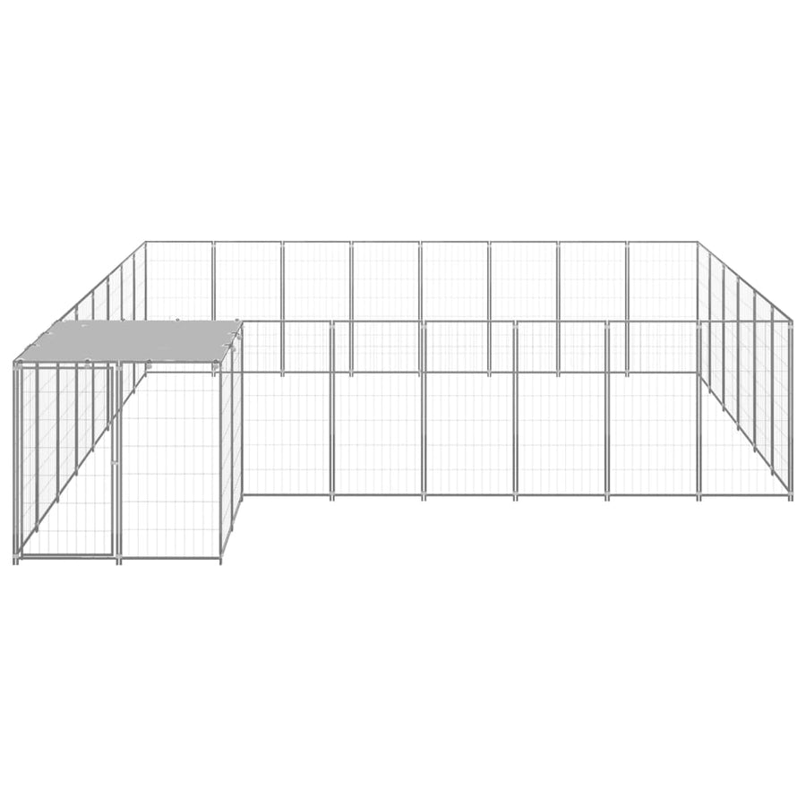 Hondenkennel 15,73 m² staal zilverkleurig 15.73 m² Zilver