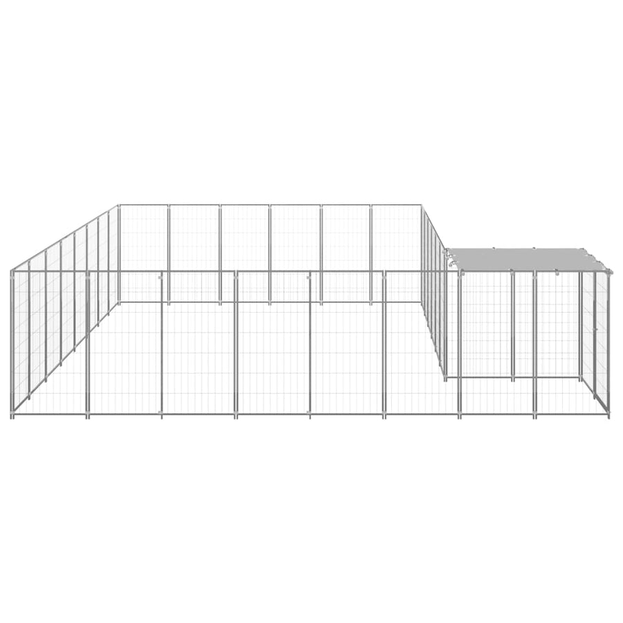 Hondenkennel 15,73 m² staal zilverkleurig 15.73 m² Zilver