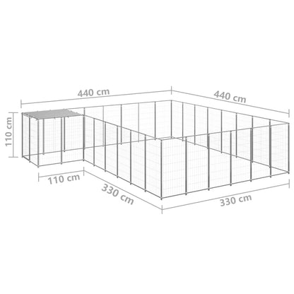 Hondenkennel 15,73 m² staal zilverkleurig 15.73 m² Zilver