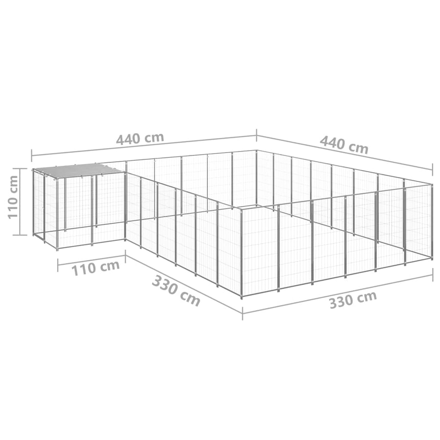 Hondenkennel 15,73 m² staal zilverkleurig 15.73 m² Zilver