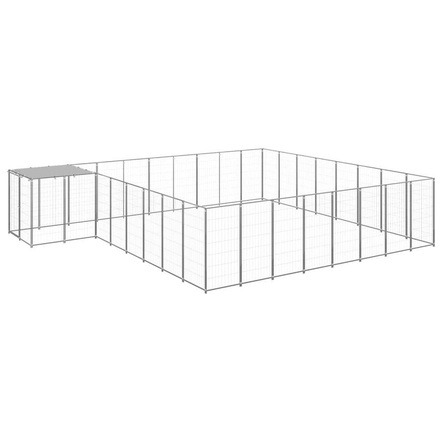 Hondenkennel 20,57 m² staal zilverkleurig 20.57 m² Zilver