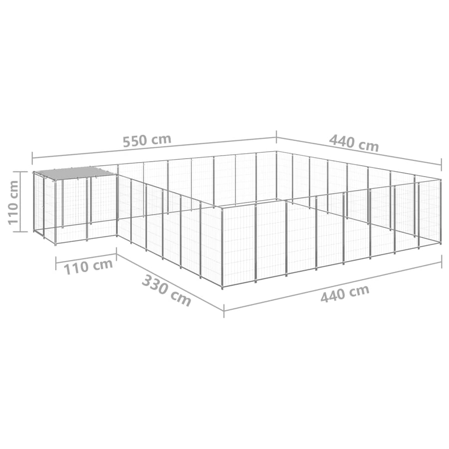 Hondenkennel 20,57 m² staal zilverkleurig 20.57 m² Zilver