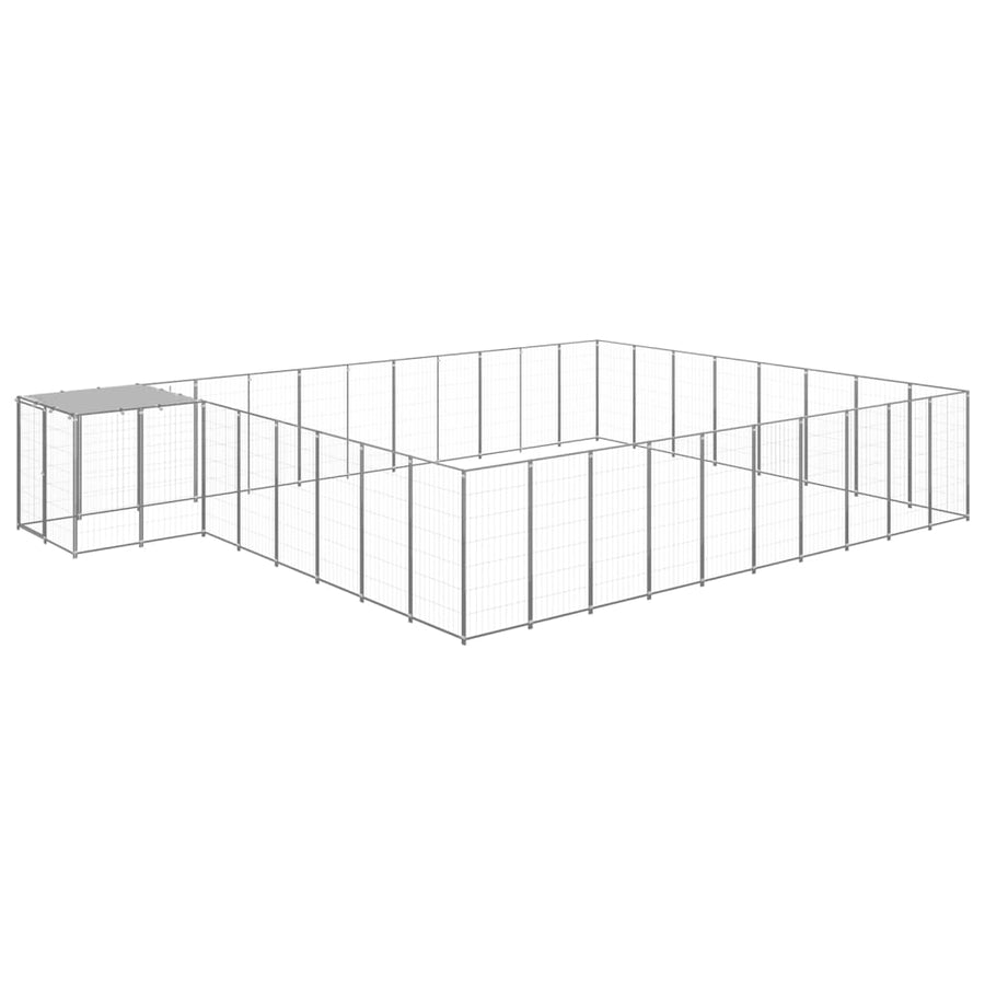 Hondenkennel 25,41 m² staal zilverkleurig 25.41 m² Zilver
