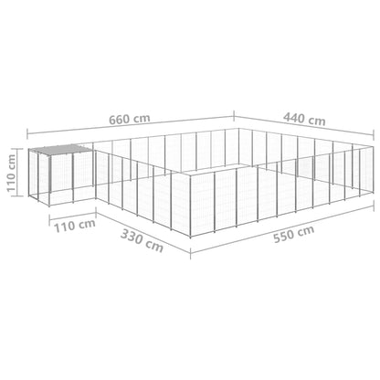 Hondenkennel 25,41 m² staal zilverkleurig 25.41 m² Zilver