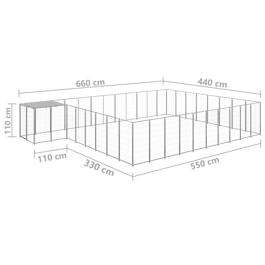 Hondenkennel 25,41 m² staal zilverkleurig 25.41 m² Zilver