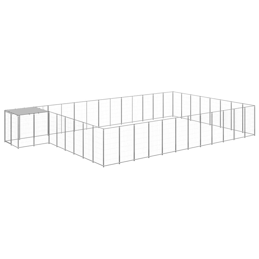 Hondenkennel 30,25 m² staal zilverkleurig 30.25 m² Zilver