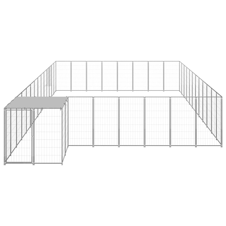 Hondenkennel 30,25 m² staal zilverkleurig 30.25 m² Zilver