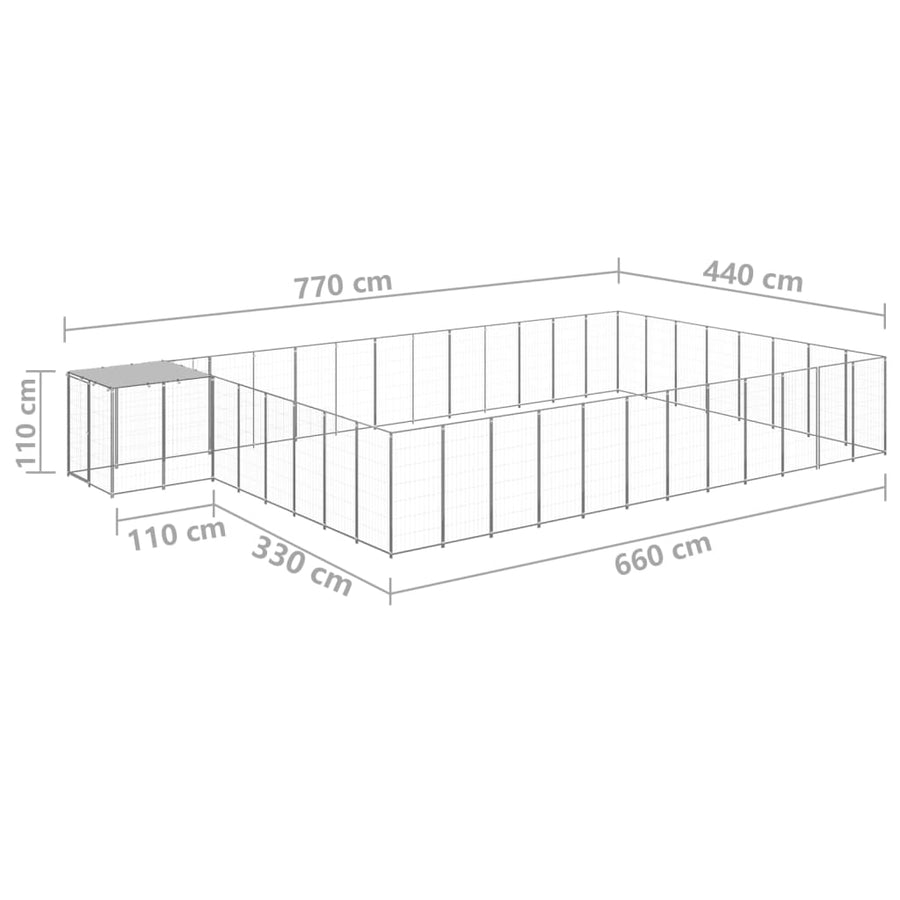Hondenkennel 30,25 m² staal zilverkleurig 30.25 m² Zilver
