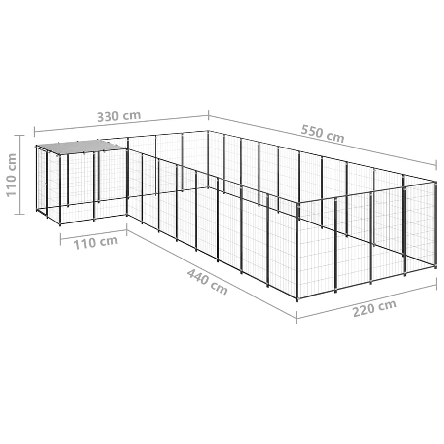 Hondenkennel 13,31 m² staal zwart 13.31 m² Zwart