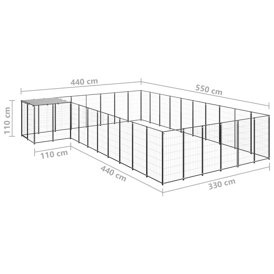 Hondenkennel 19,36 m² staal zwart 19.36 m² Zwart