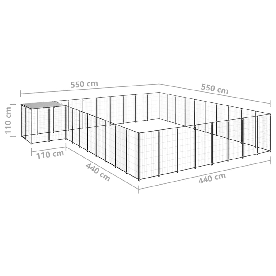 Hondenkennel 25,41 m² staal zwart 25.41 m² Zwart
