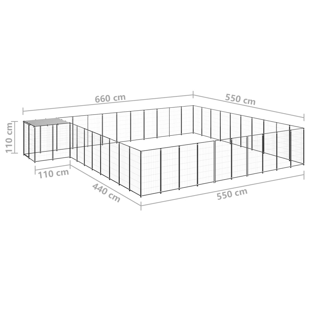 Hondenkennel 31,46 m² staal zwart 31.46 m² Zwart