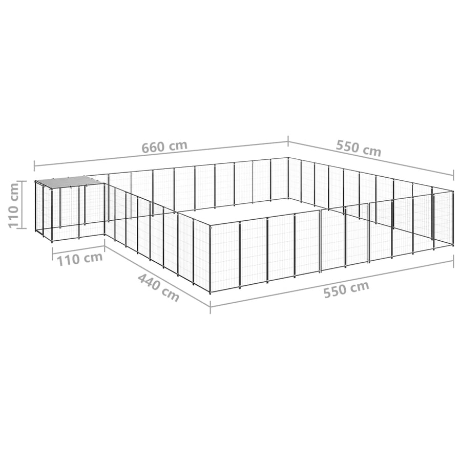 Hondenkennel 31,46 m² staal zwart 31.46 m² Zwart