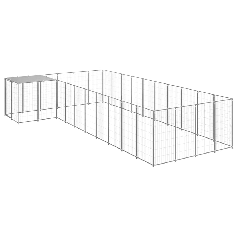 Hondenkennel 13,31 m² staal zilverkleurig 13.31 m² Zilver