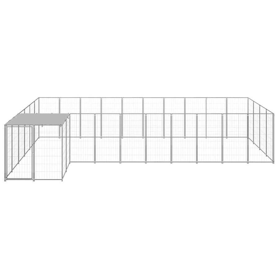 Hondenkennel 13,31 m² staal zilverkleurig 13.31 m² Zilver