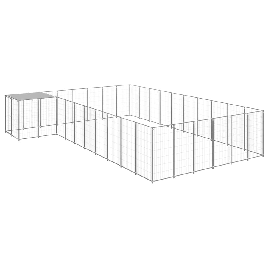 Hondenkennel 19,36 m² staal zilverkleurig 19.36 m² Zilver