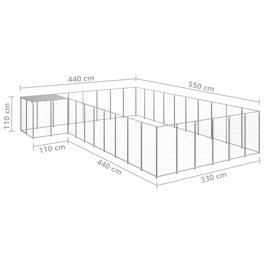 Hondenkennel 19,36 m² staal zilverkleurig 19.36 m² Zilver