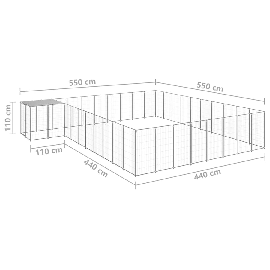 Hondenkennel 25,41 m² staal zilverkleurig 25.41 m² Zilver