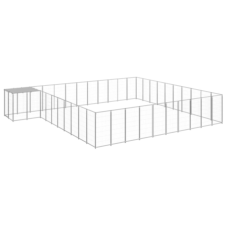 Hondenkennel 31,46 m² staal zilverkleurig 31.46 m² Zilver
