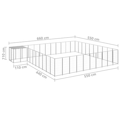 Hondenkennel 31,46 m² staal zilverkleurig 31.46 m² Zilver