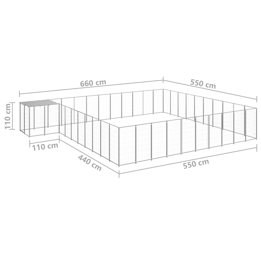Hondenkennel 31,46 m² staal zilverkleurig 31.46 m² Zilver