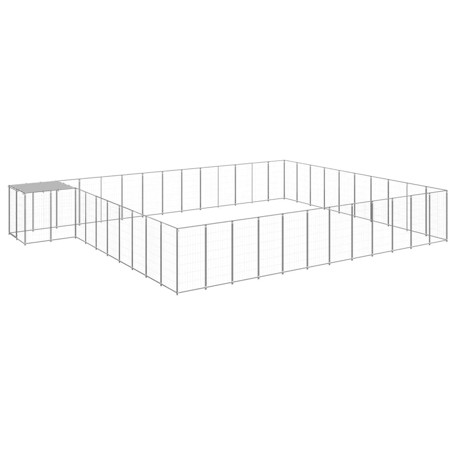 Hondenkennel 37,51 m² staal zilverkleurig 37.51 m² Zilver