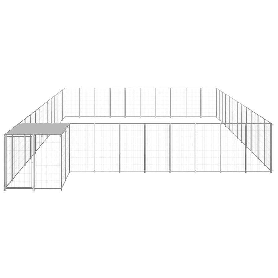 Hondenkennel 37,51 m² staal zilverkleurig 37.51 m² Zilver