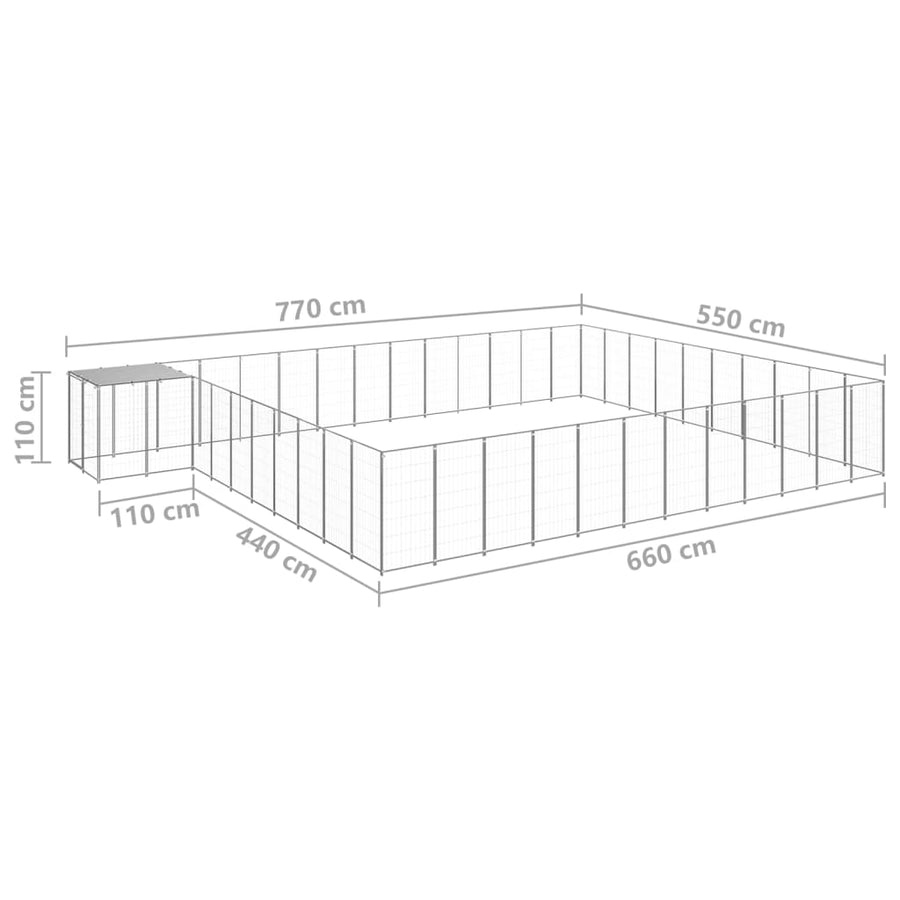 Hondenkennel 37,51 m² staal zilverkleurig 37.51 m² Zilver