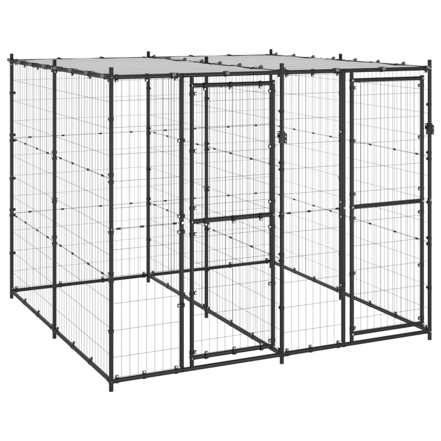 Hondenkennel Met Dak 4,84 M² Zwart En Zilver 220 x 220 x 180 cm