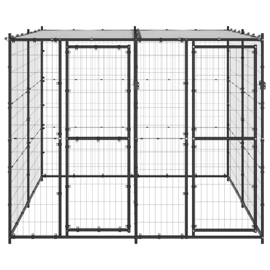 Hondenkennel Met Dak 4,84 M² Zwart En Zilver 220 x 220 x 180 cm