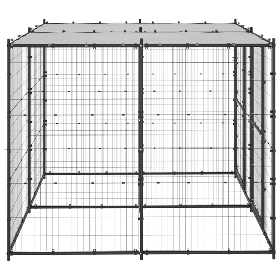 Hondenkennel Met Dak 4,84 M² Zwart En Zilver 220 x 220 x 180 cm