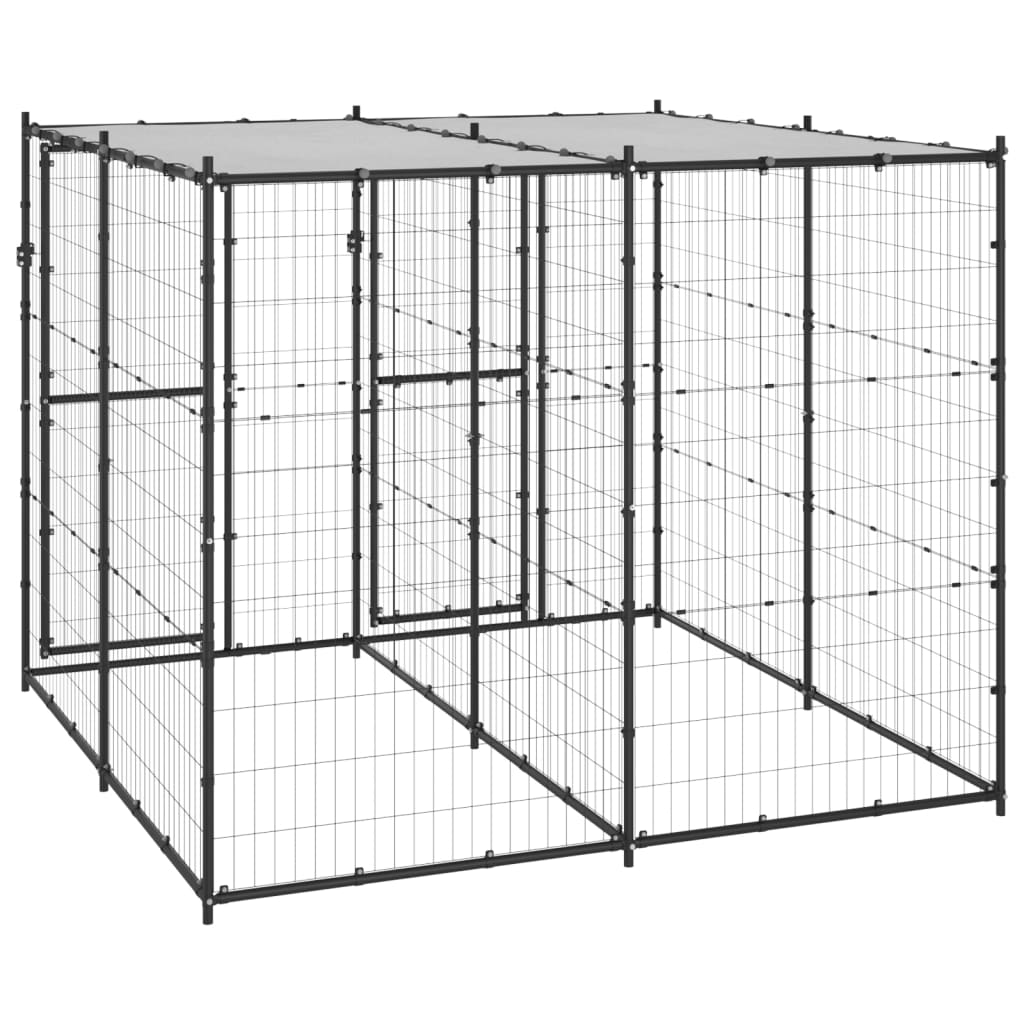 Hondenkennel Met Dak 4,84 M² Zwart En Zilver 220 x 220 x 180 cm