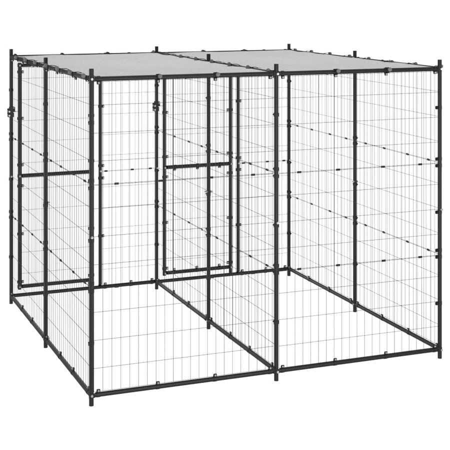 Hondenkennel Met Dak 4,84 M² Zwart En Zilver 220 x 220 x 180 cm