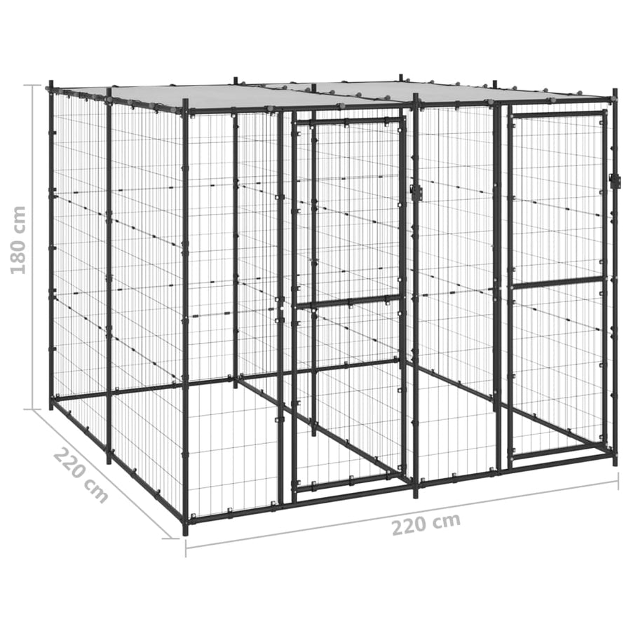 Hondenkennel Met Dak 4,84 M² Zwart En Zilver 220 x 220 x 180 cm