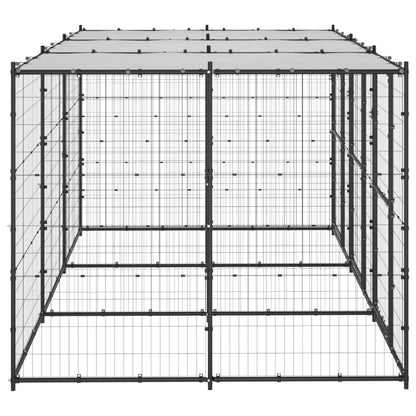 Hondenkennel Met Dak 7,26 M² Staal Zwart En Zilver 330 x 220 x 180 cm